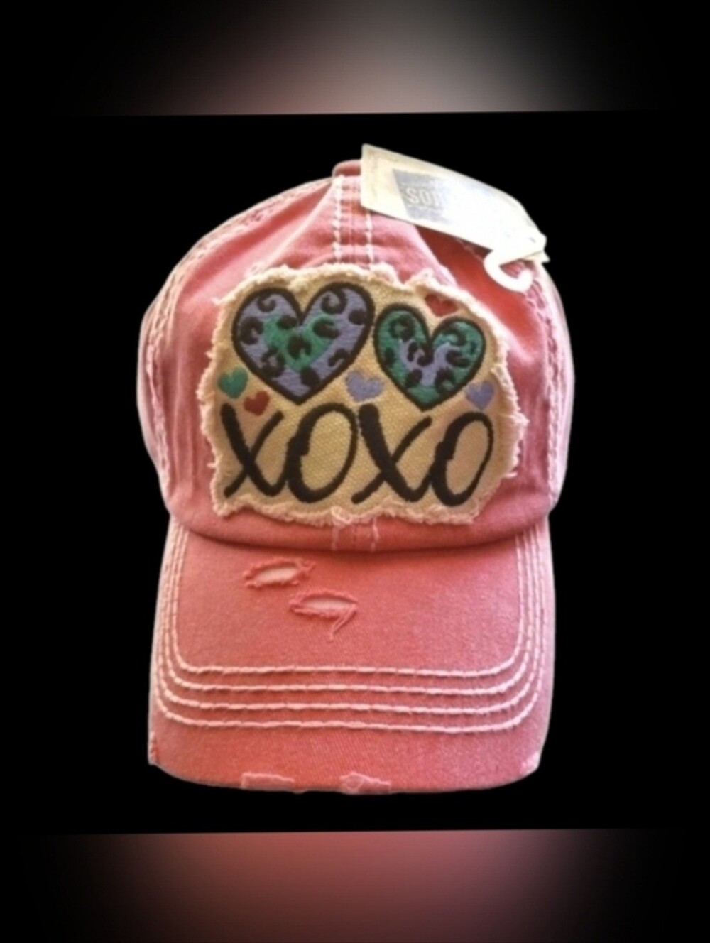 Distressed XOXO Embroidered Baseball Cap